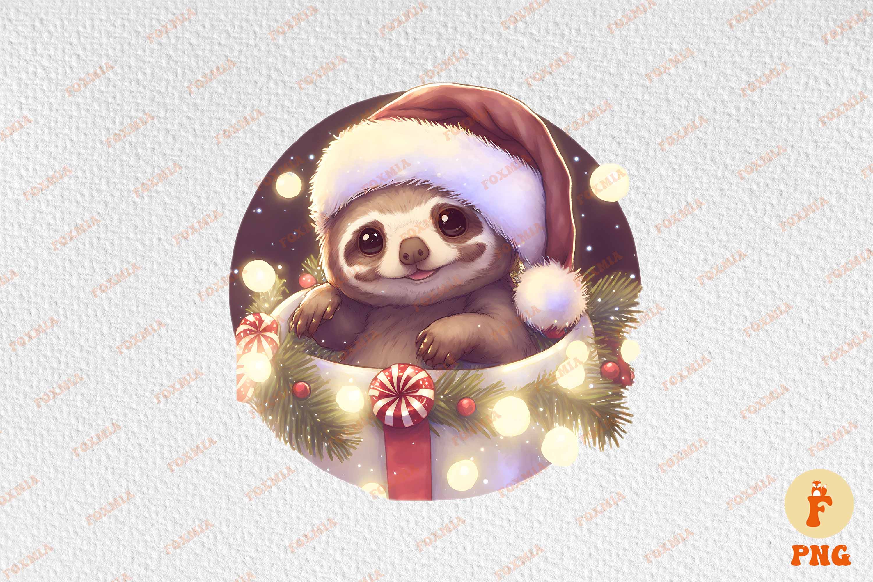 Wonderful image of sloth in santa hat.