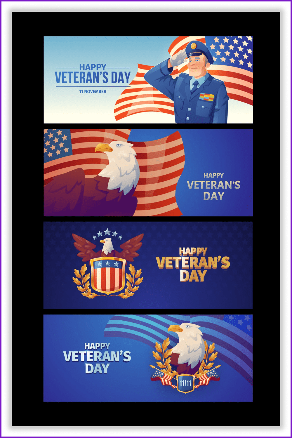 Collage of horizontal banners for Veterans Day.