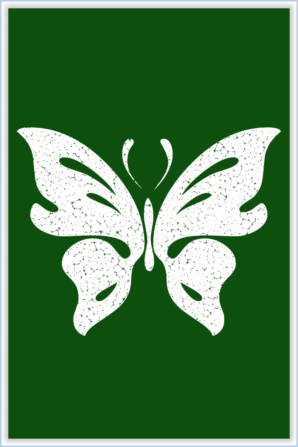 Stylized image of a butterfly in white on a green background.