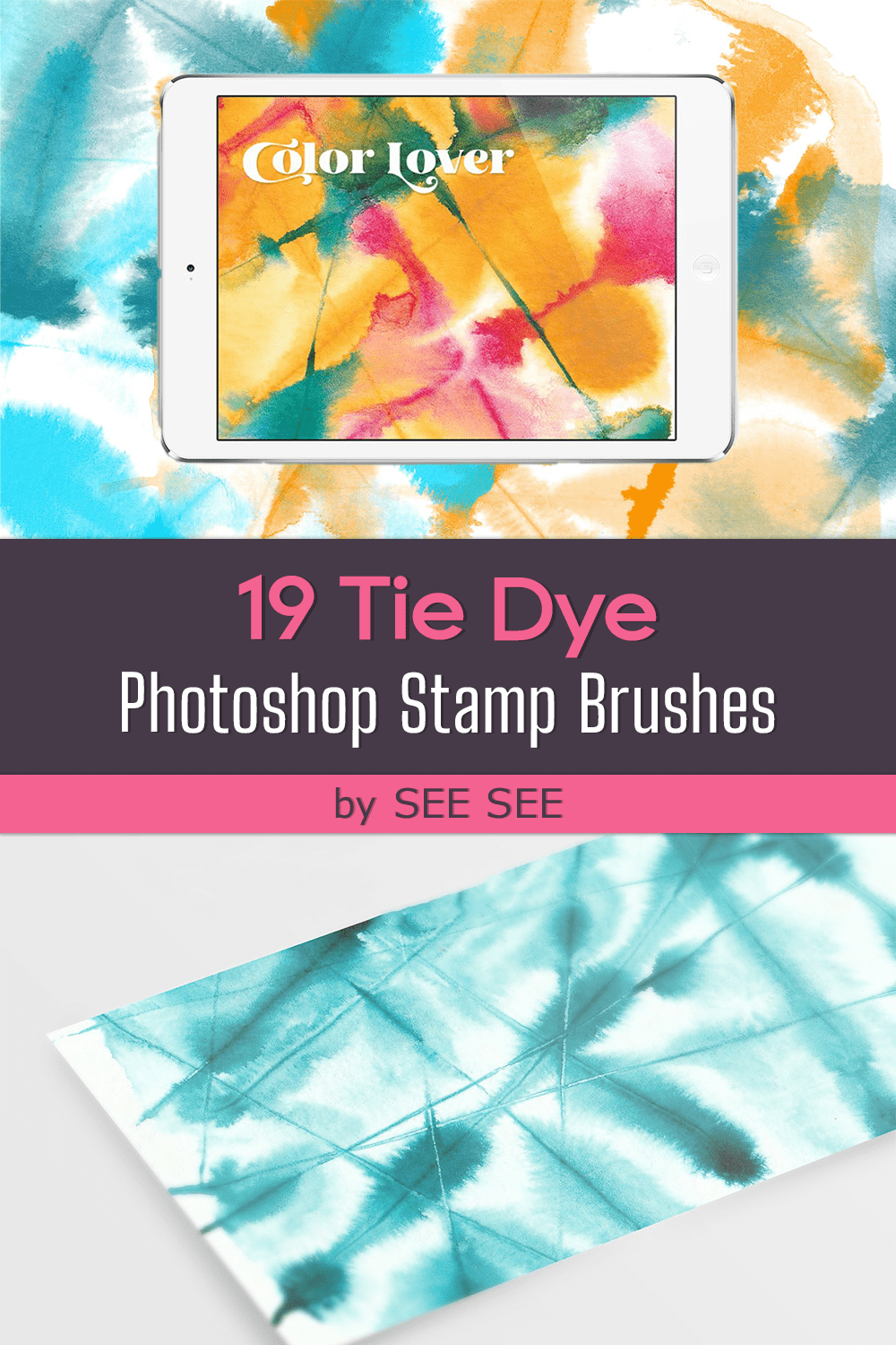 19 Tie Dye Photoshop Stamp Brushes - pinterest image preview.