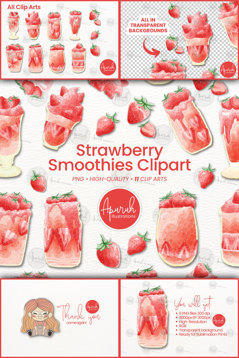 1963046 strawberry smoothies watercolor clipart pinterest 1000 1500 694