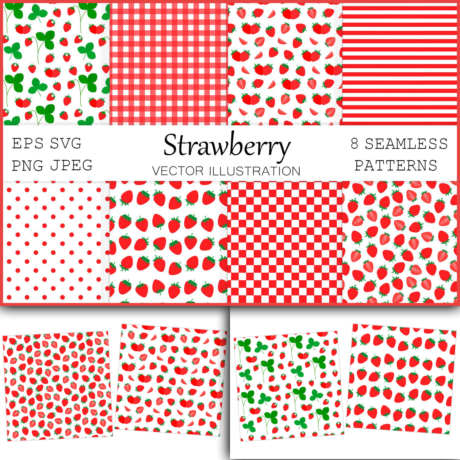 Strawberry SVG, PNG, EPS clipart and seamless patterns