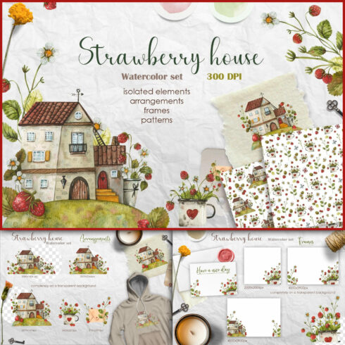 Strawberry House Watercolor Set - main image preview.