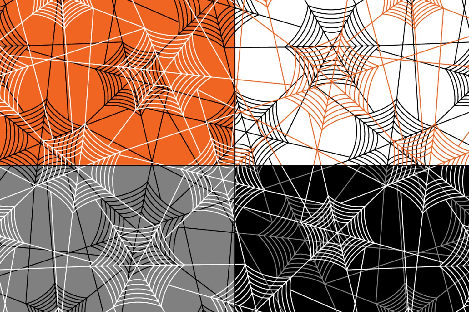 Halloween patterns in orange, white, black and grey color variations.
