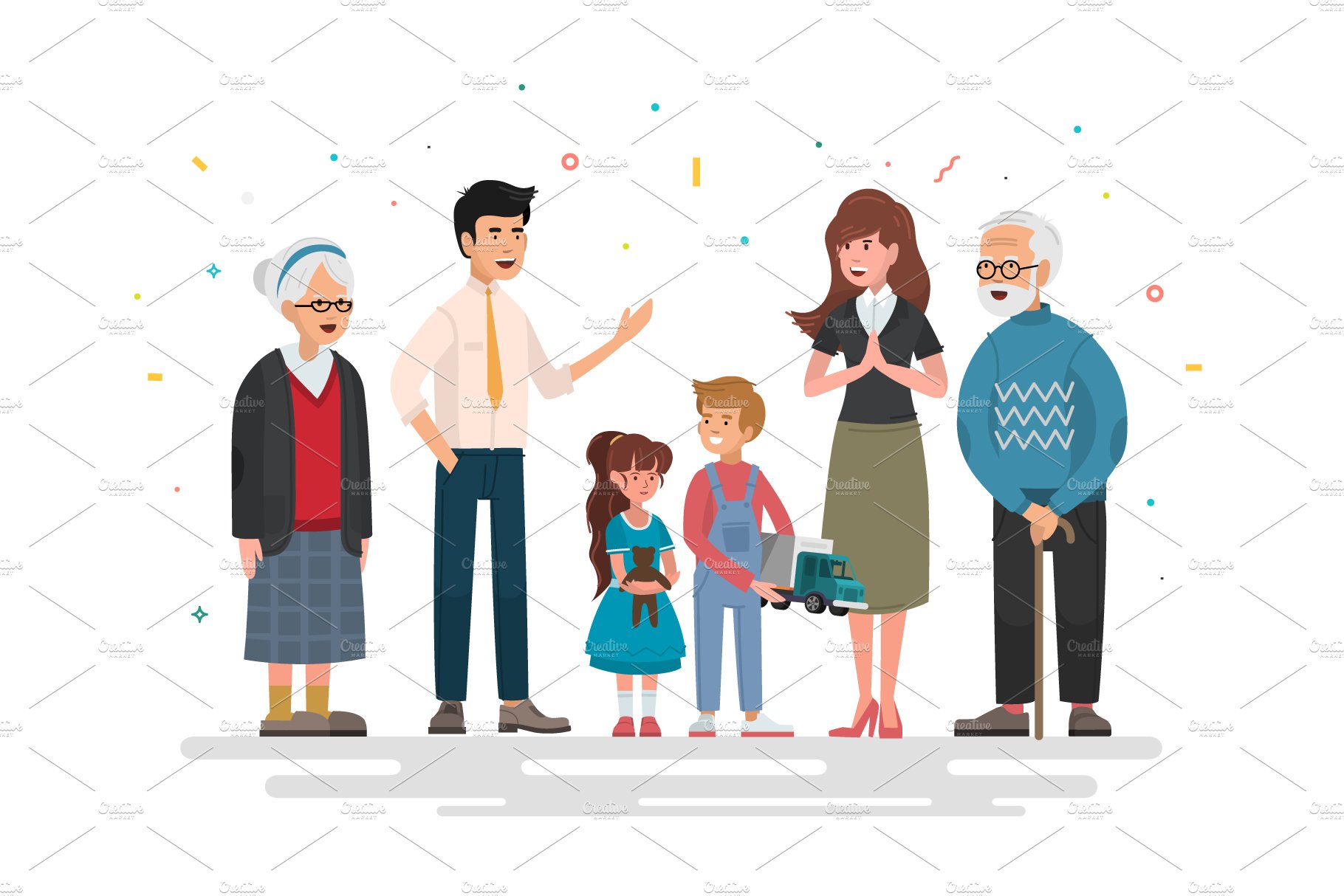 Big colorful family illustration.