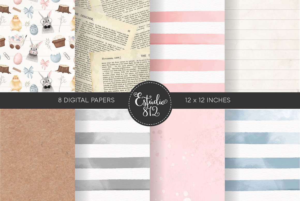 A set of 8 different digital papers.