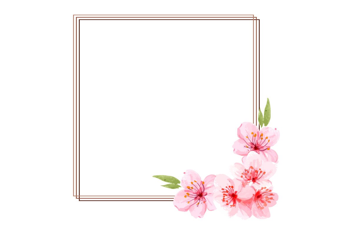 Square frame with the pink flowers.