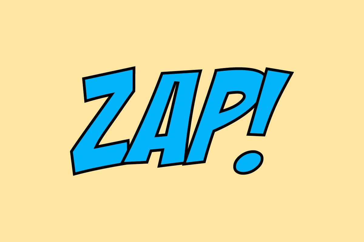 Blue "zap" on a yellow background.