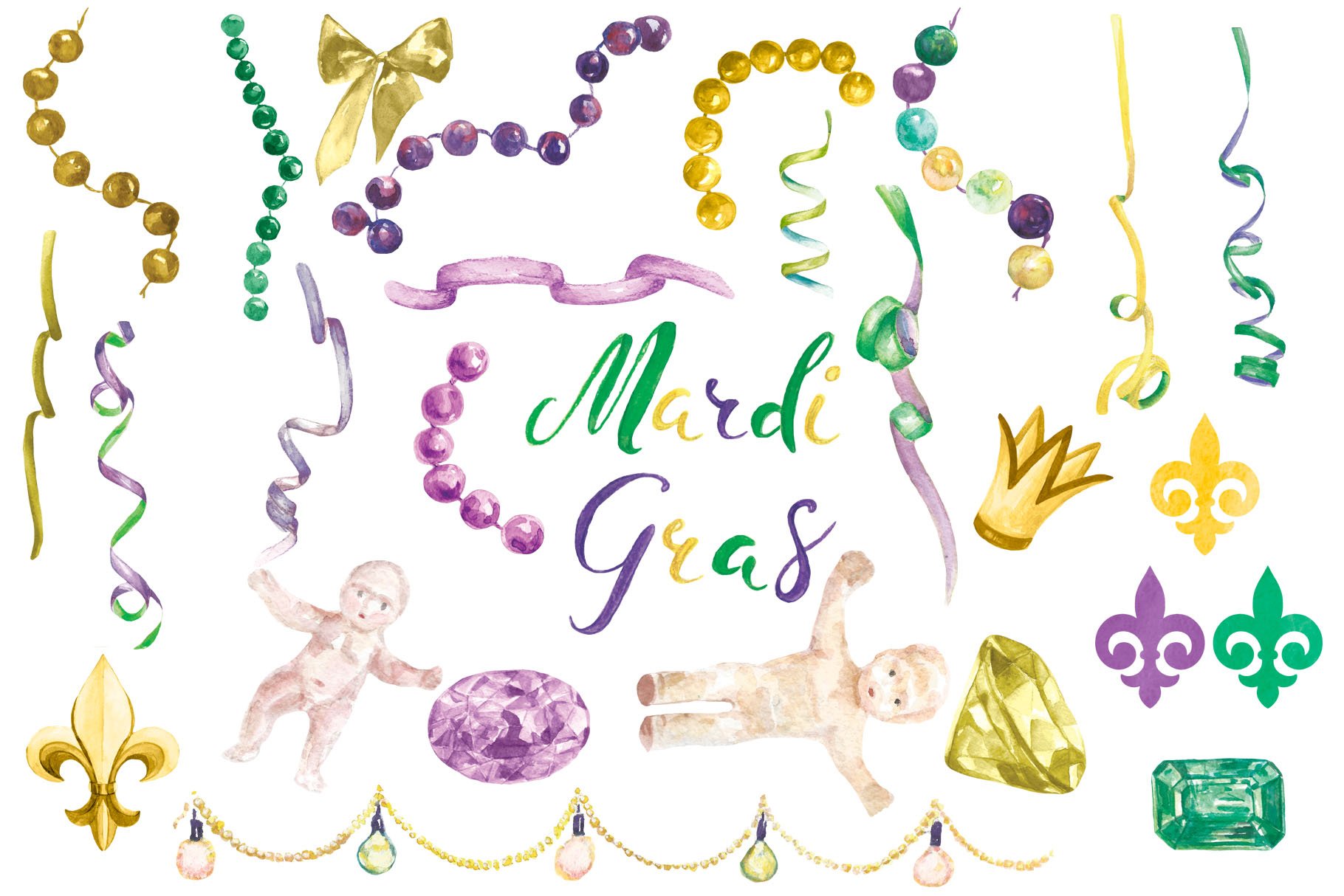 Some nice watercolor elements for the Mardi Gras illustration.
