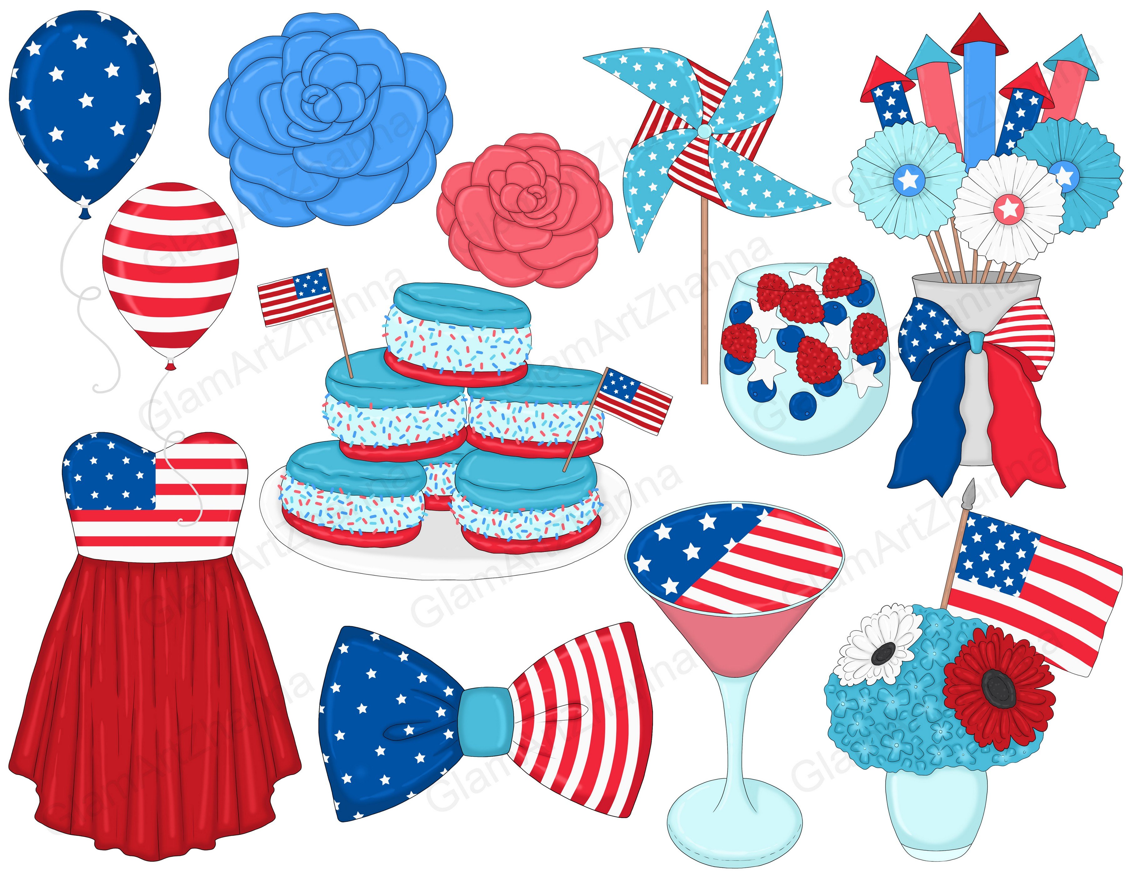 Some multicolor items to create a nice Independence illustration.
