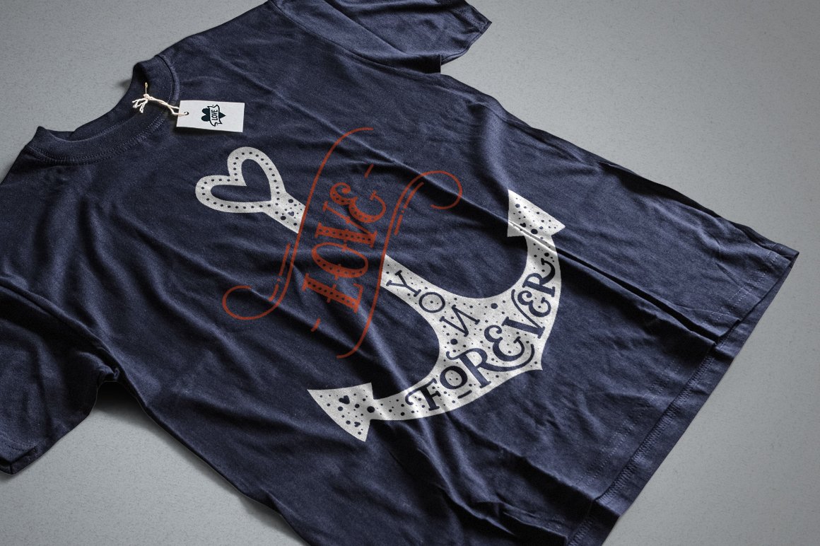 Dark gray t-shirt with anchor and romantic quote.