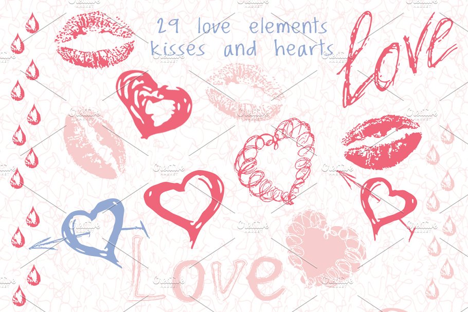 You will get 29 love elements kisses and hearts.