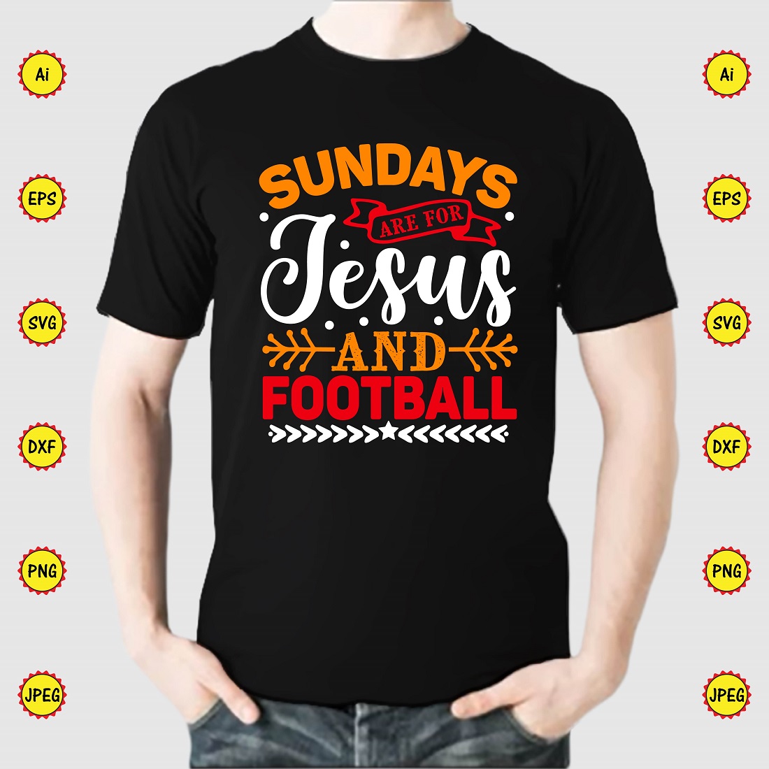 Sundays Are For Jesus And Football T-Shirt Design - main image preview.