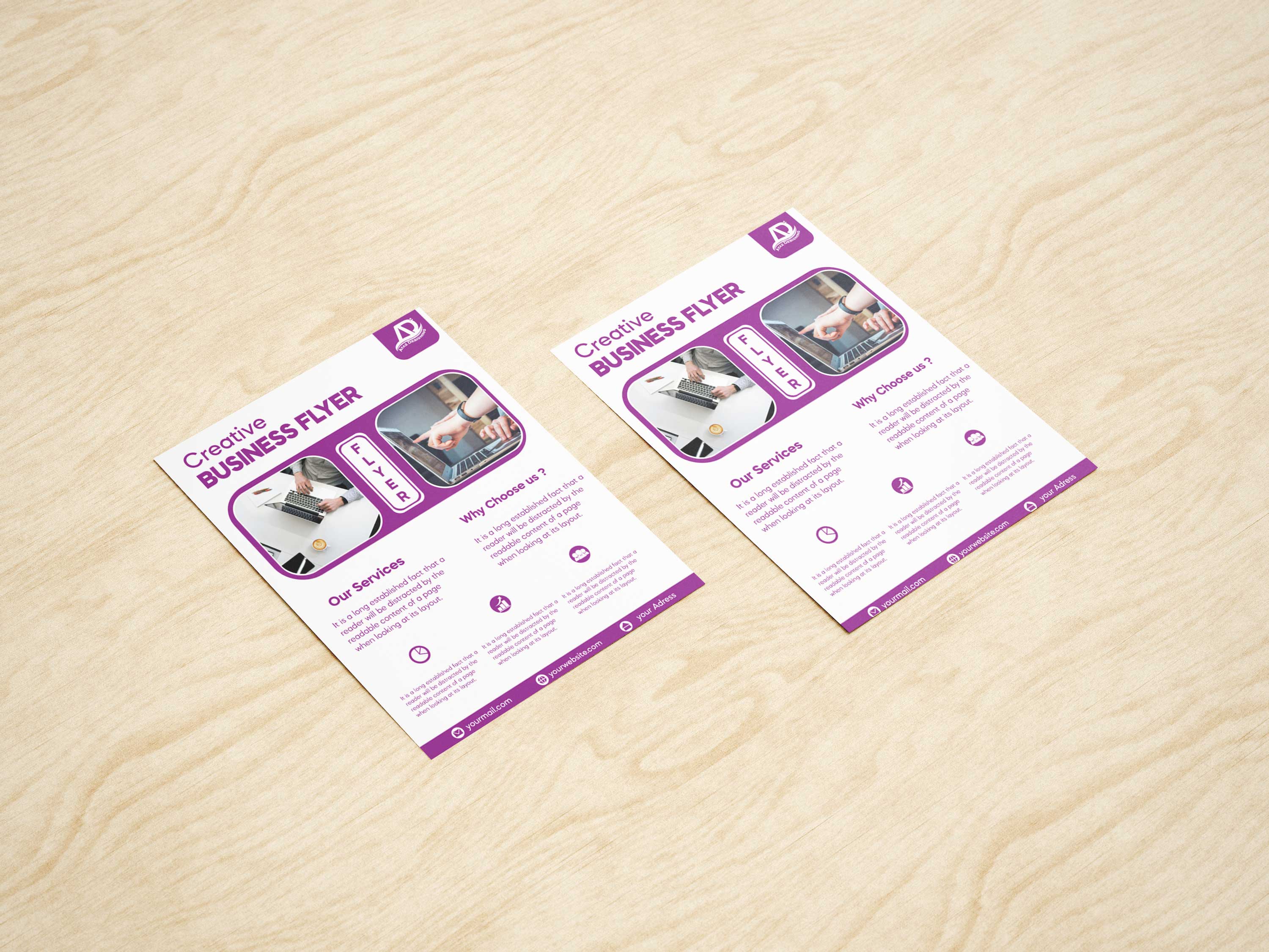 Modern Business Flyer WWhite and Lilac Template Design preview image.