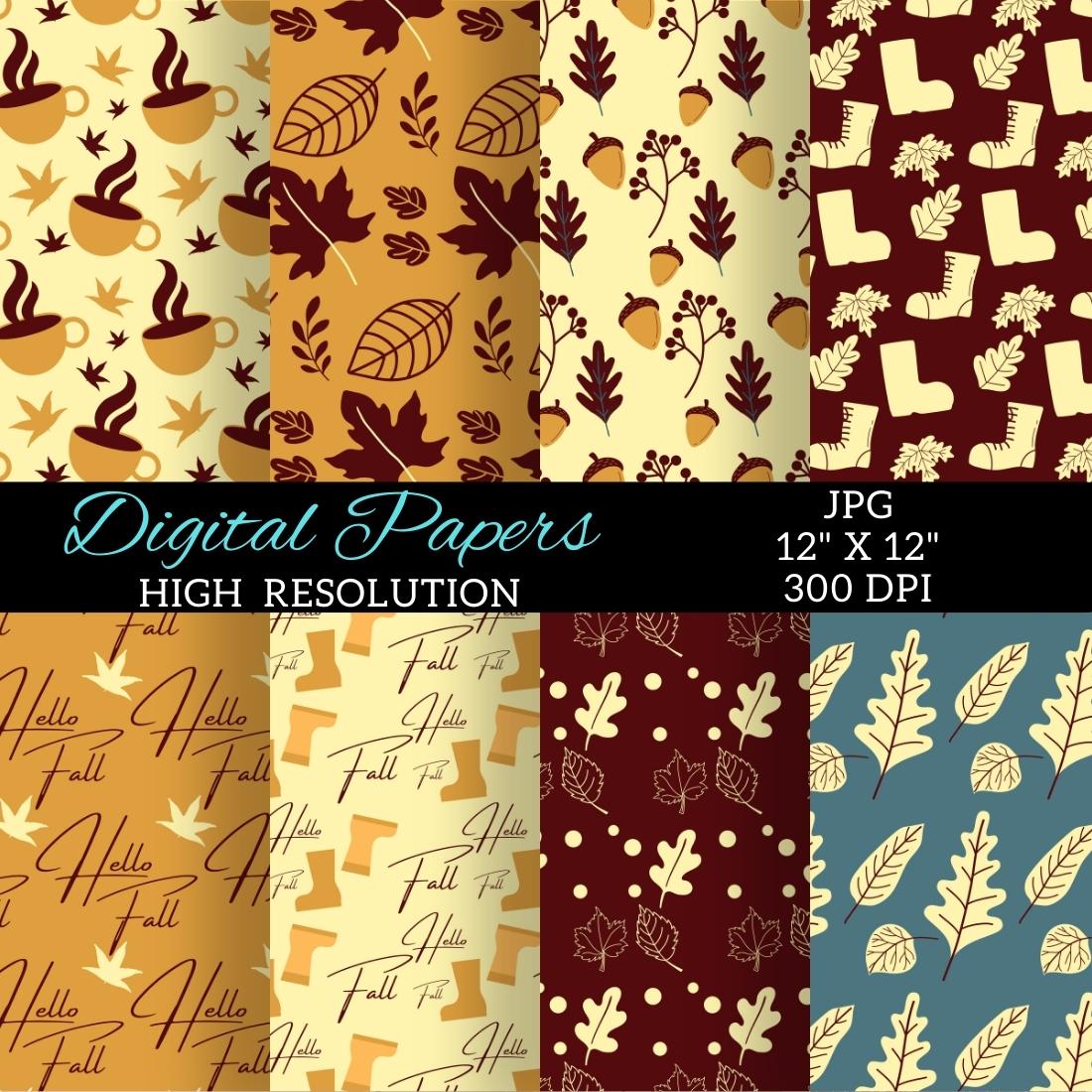 A selection of colorful background patterns on the theme of autumn.