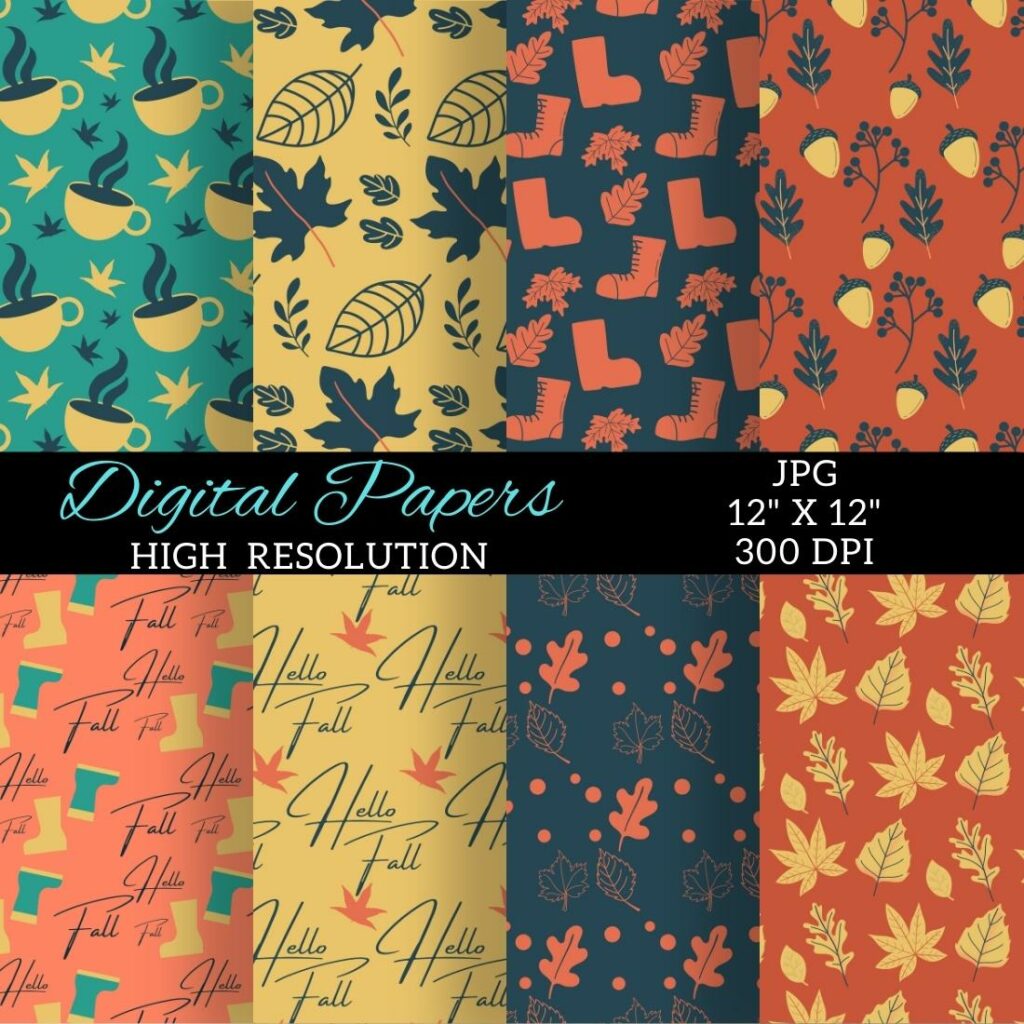 Fall Digital Paper Patterns Design - MasterBundles