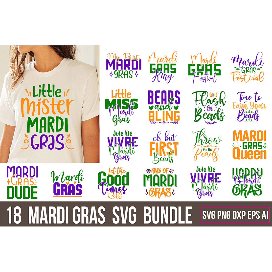 T-shirt Typography Mardi Gras SVG Design cover image.