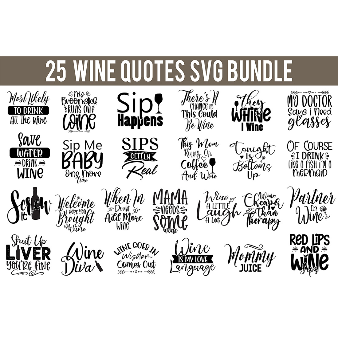 T-shirt Typography Wine SVG Design Bundle cover image.