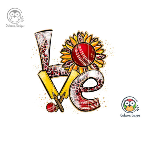 Image with a beautiful inscription love with elements of cricket.