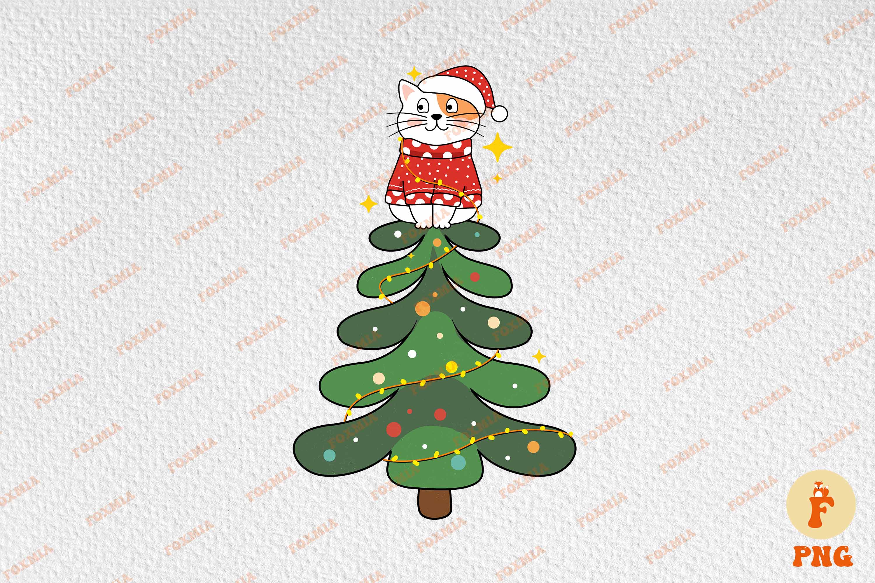 Christmas Cute Cat Tree Sublimation T-Shirt Designs preview image.