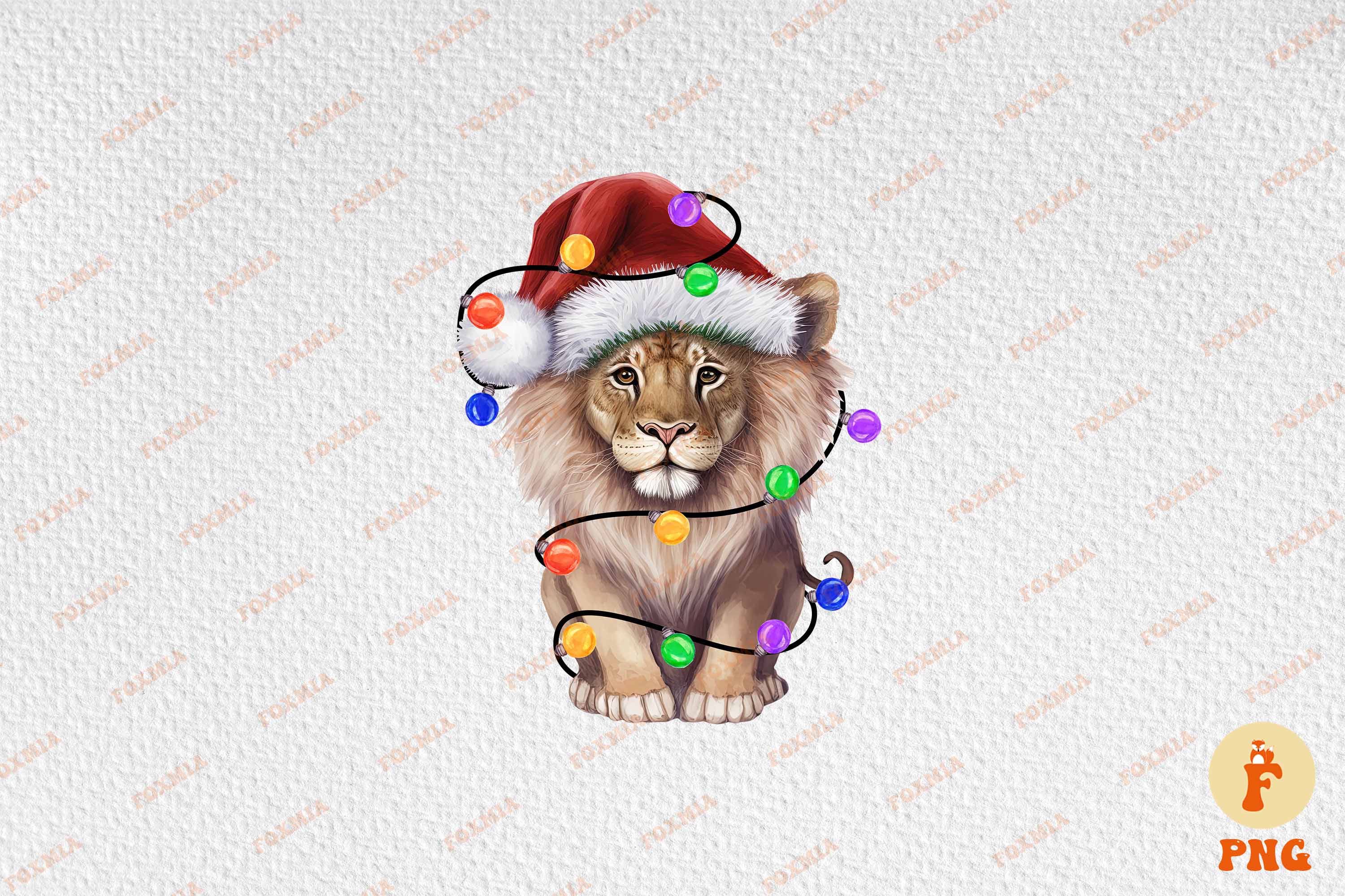 Irresistible image of a lion in a santa hat.