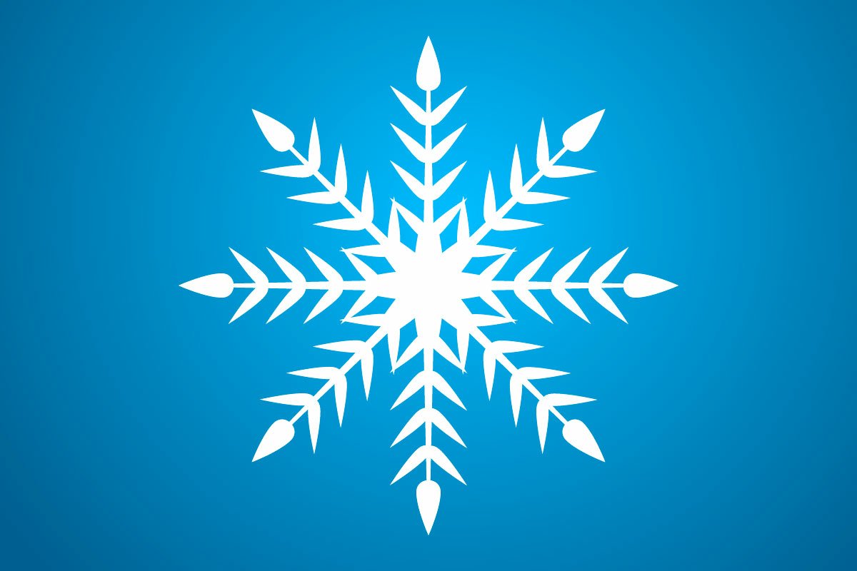 White snowflake with sharp ends.