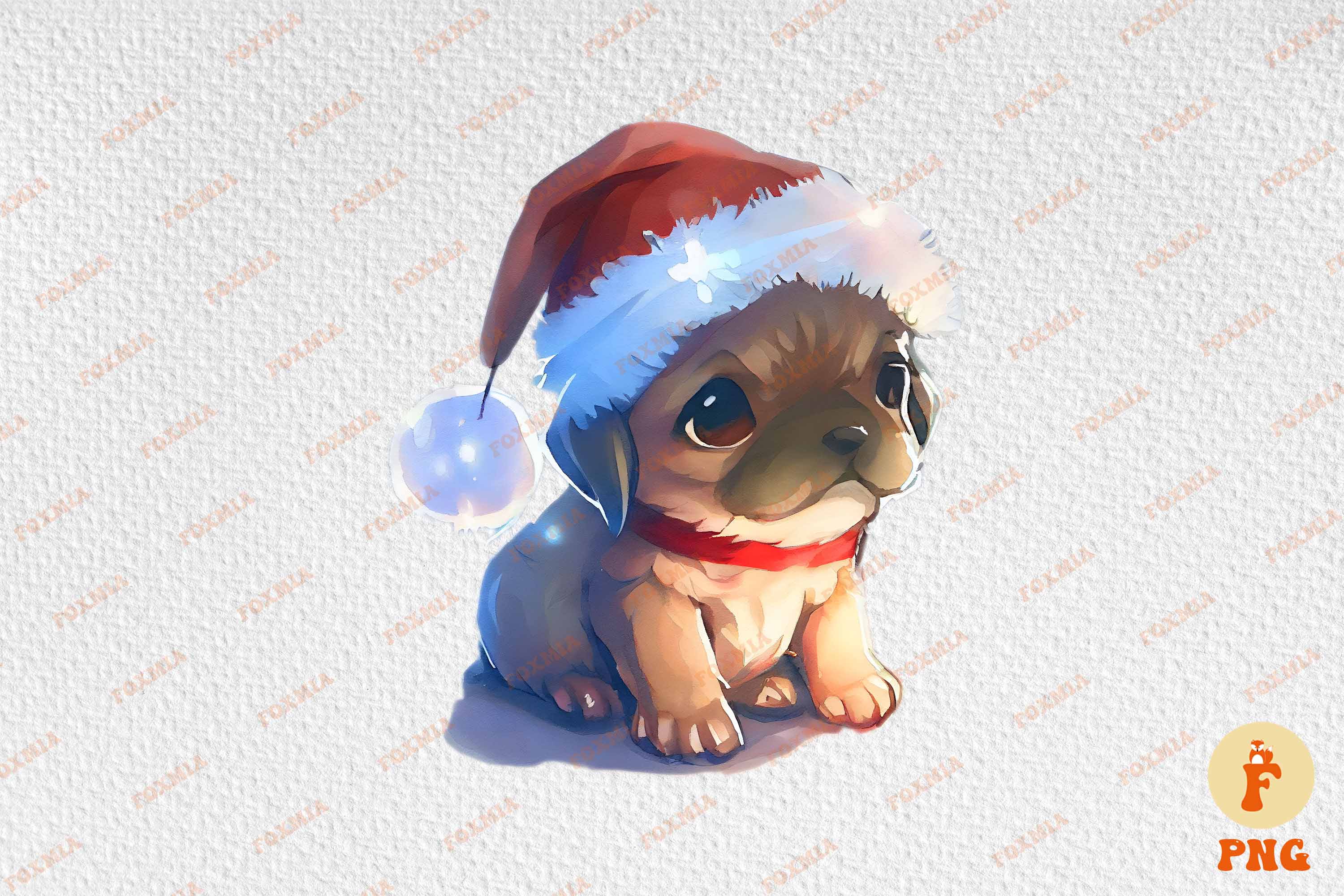 Adorable image of a dog wearing a Santa hat.