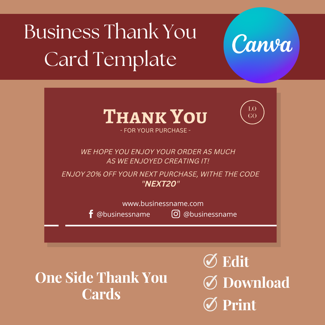 Thank You Card Printable Business Template cover image.
