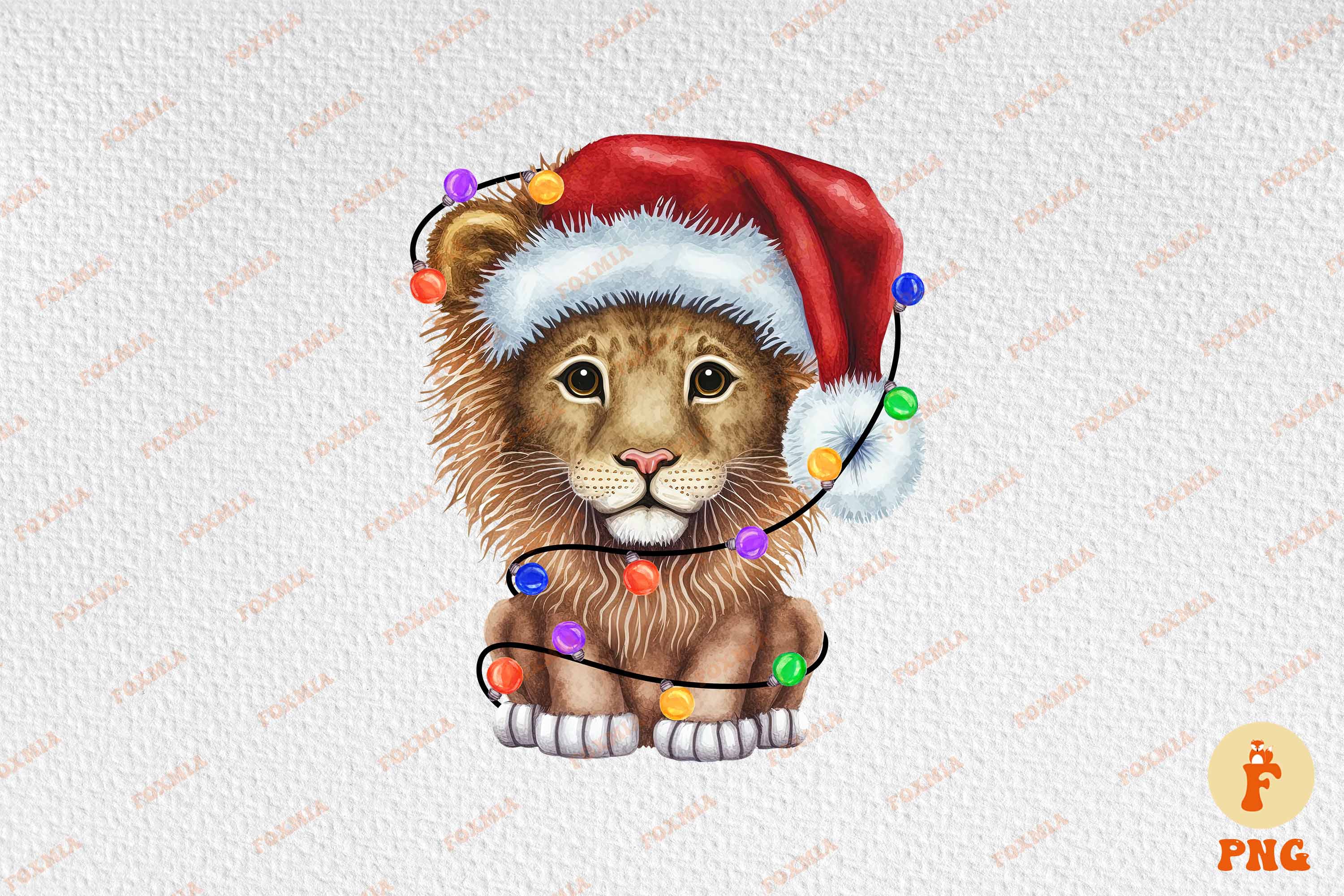 Gorgeous image of a lion wearing a santa hat.