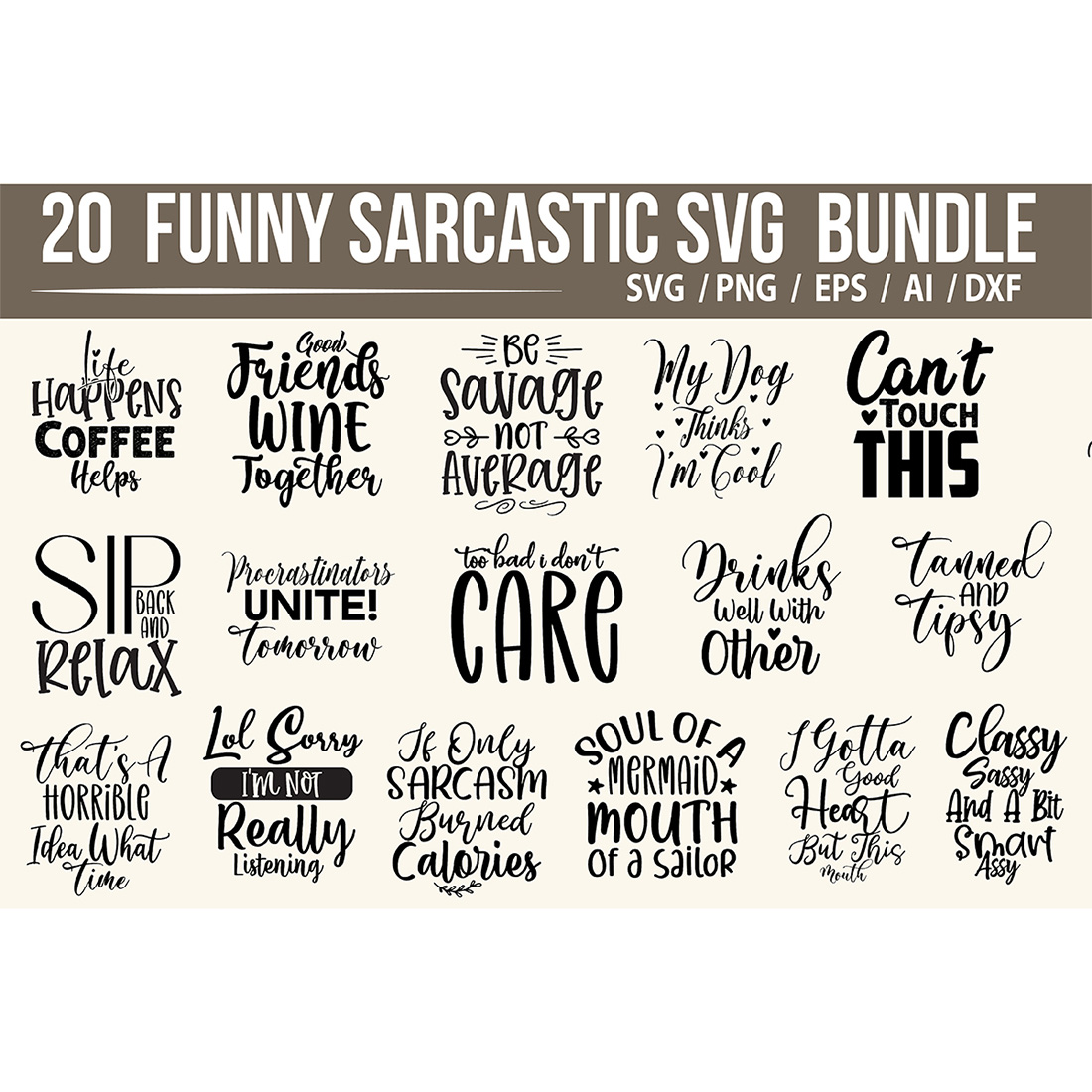 T-shirt Funny Sarcastic Typography Bundle SVG cover image.