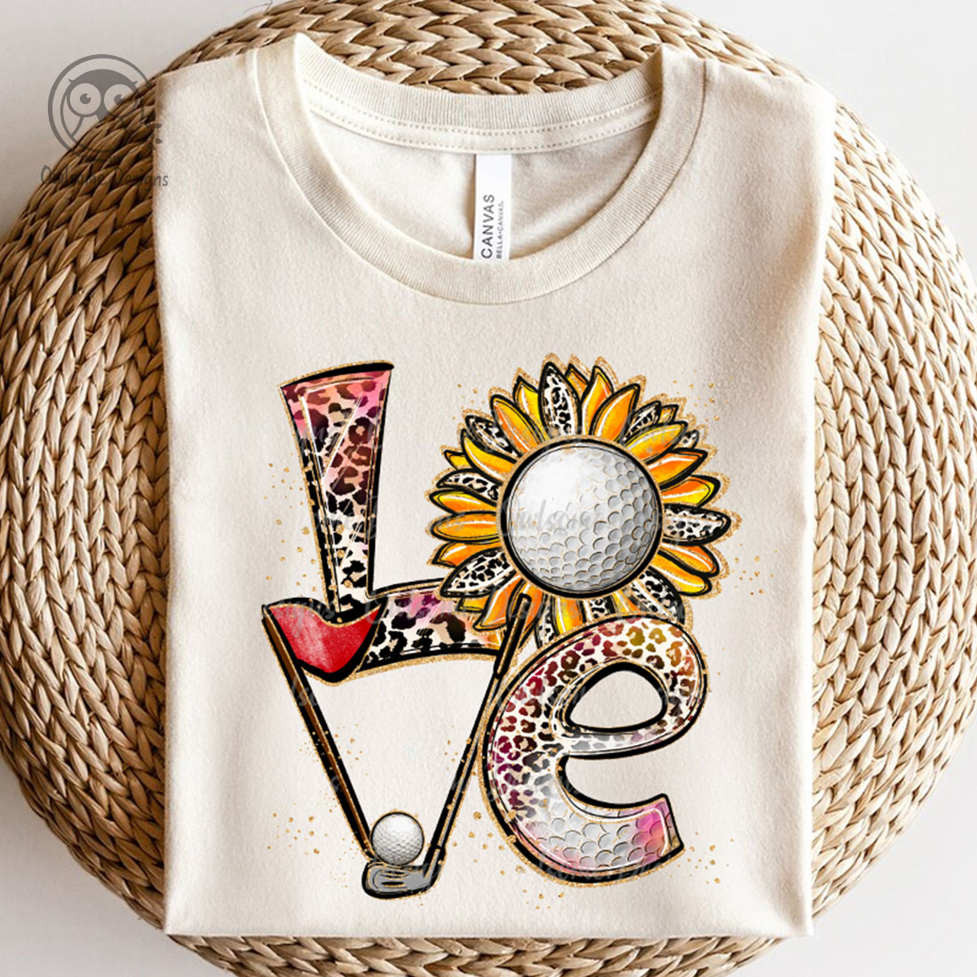 Image of a t-shirt with an enchanting inscription Love with golf elements.