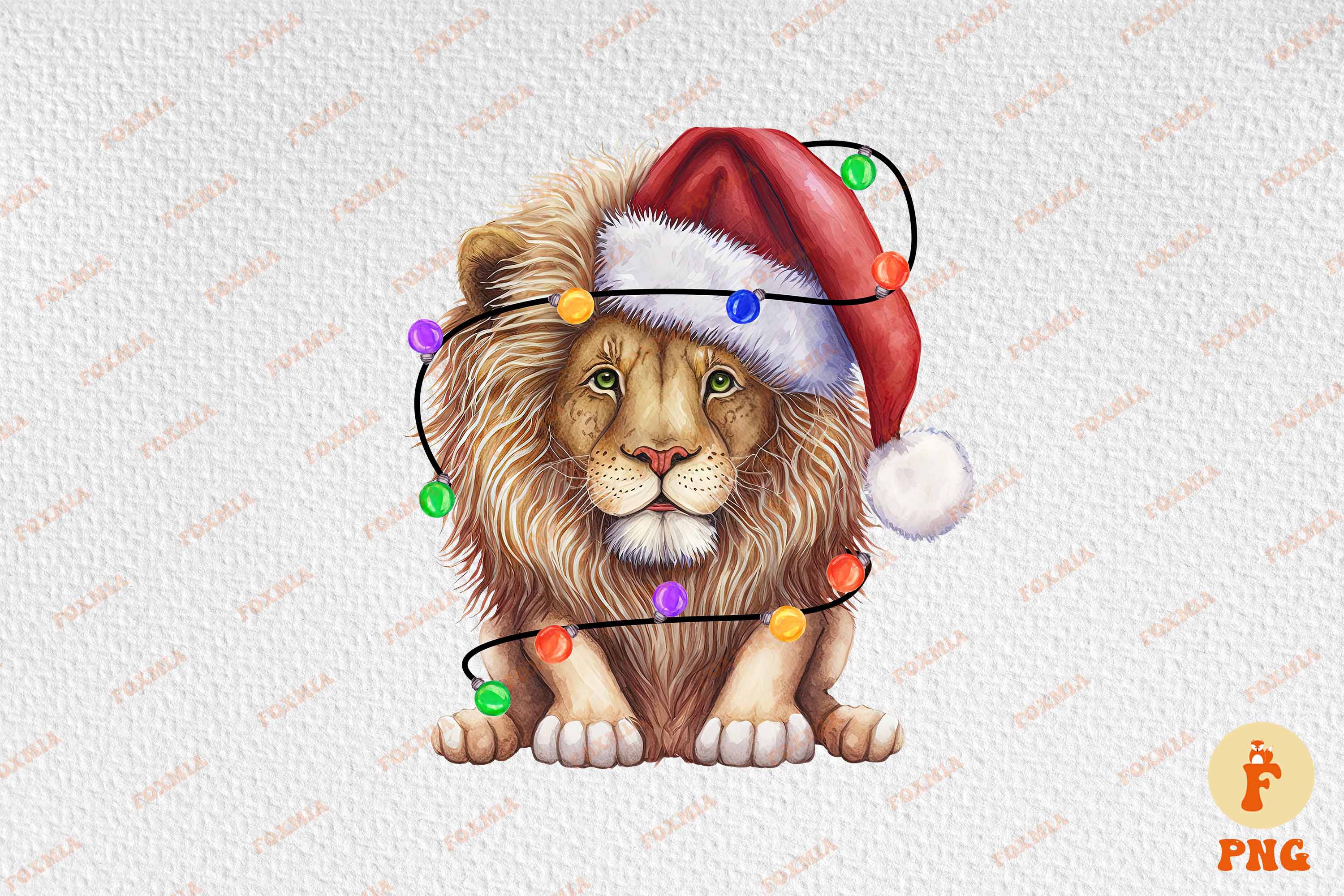 Amazing image of a lion wearing a santa hat.