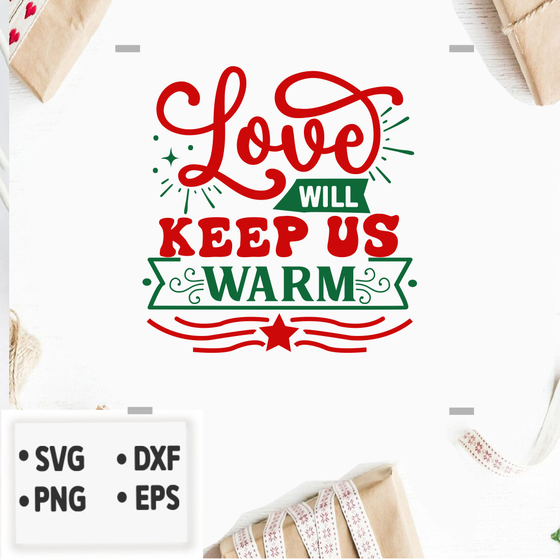 Image with unique print Love will keep us warm.