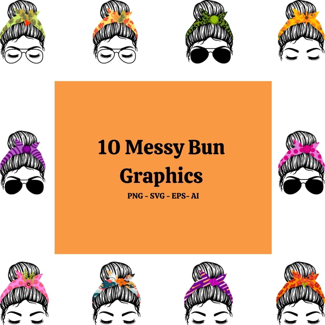 You will get 10 messy bun graphics.