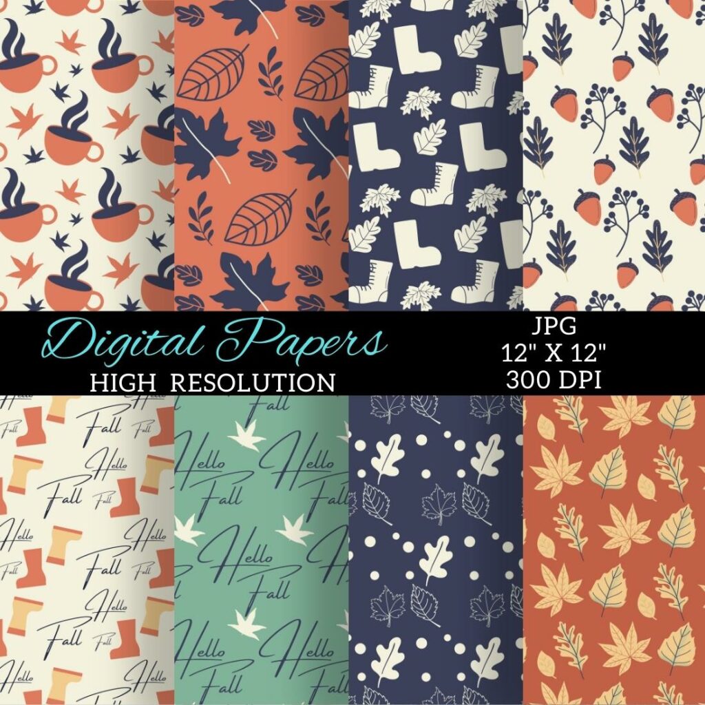 Fall Digital Paper Patterns Design - MasterBundles