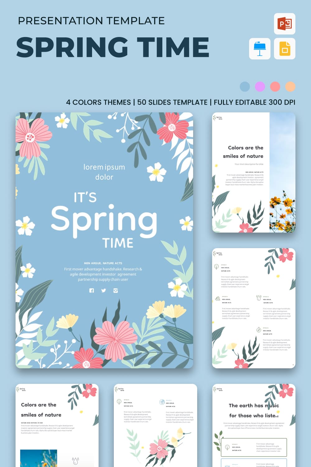 A selection of images of enchanting presentation slides on the theme of spring.