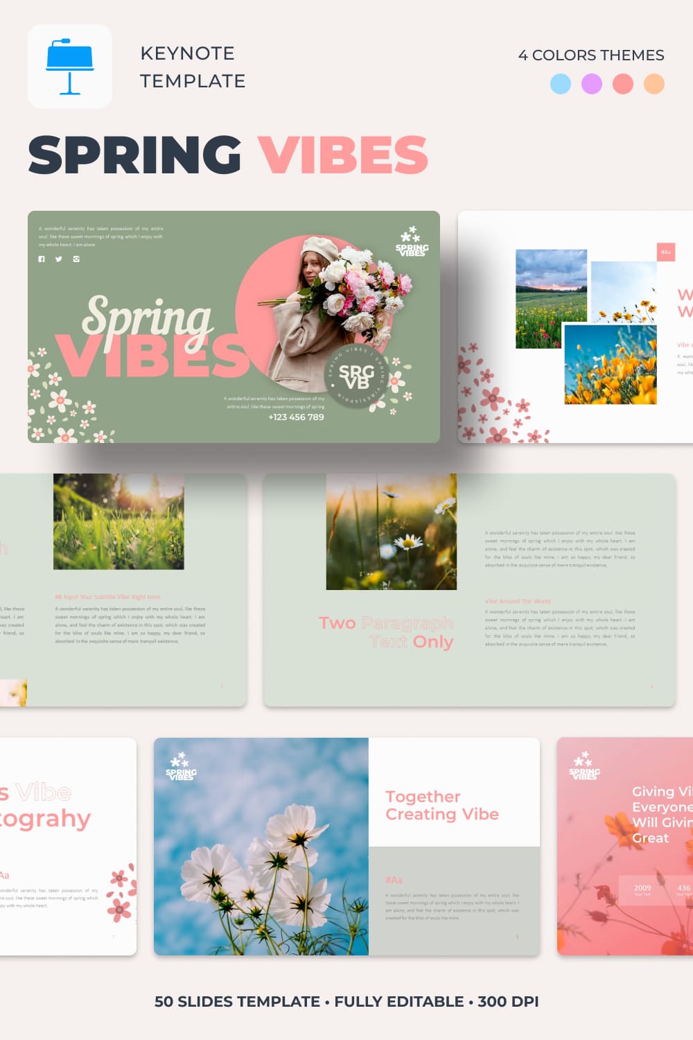Spring Vibes Keynote Template - pinterest image preview.