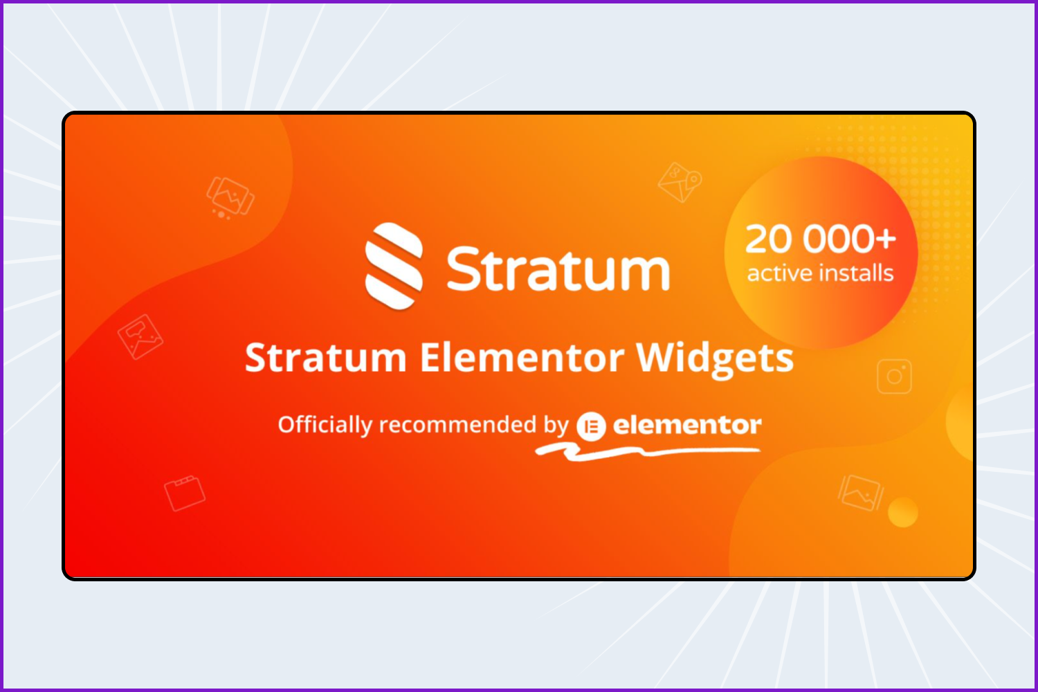 Stratum Elementor widget inscription on an orange background.