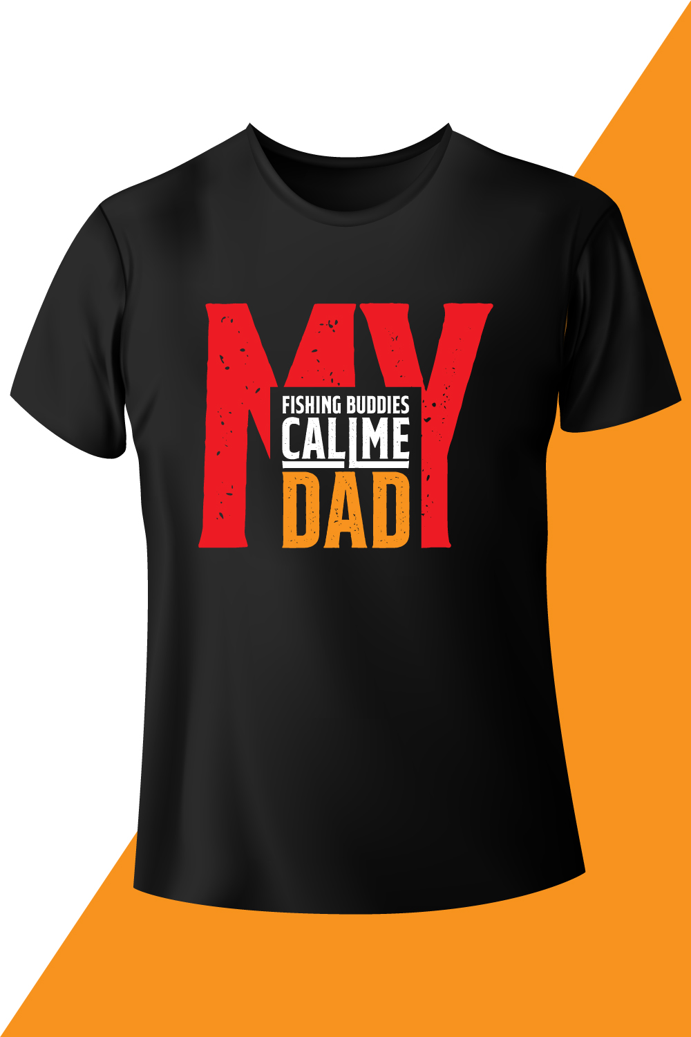 Image of a black t-shirt with a beautiful print My fishing buddies call me dad.