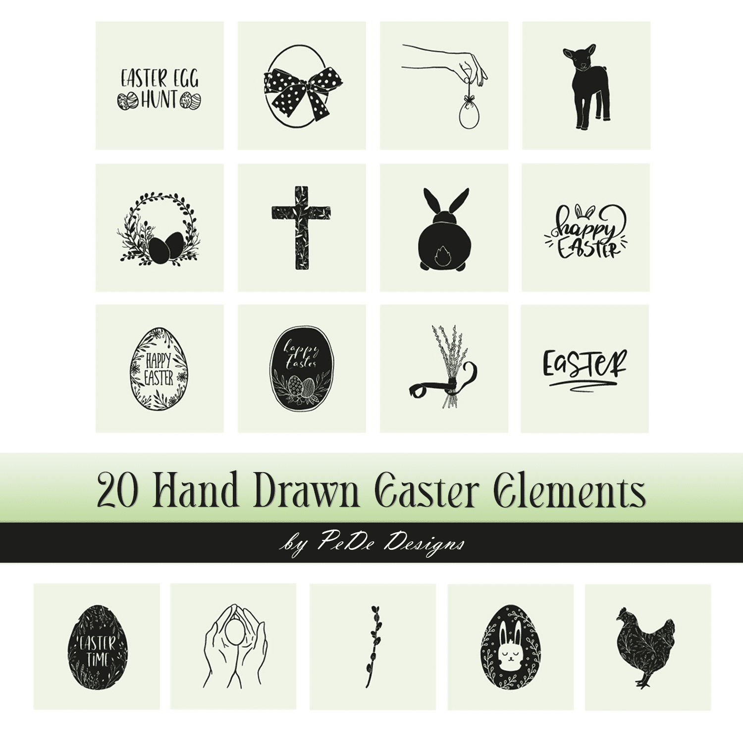 20 Hand Drawn Easter Elements.