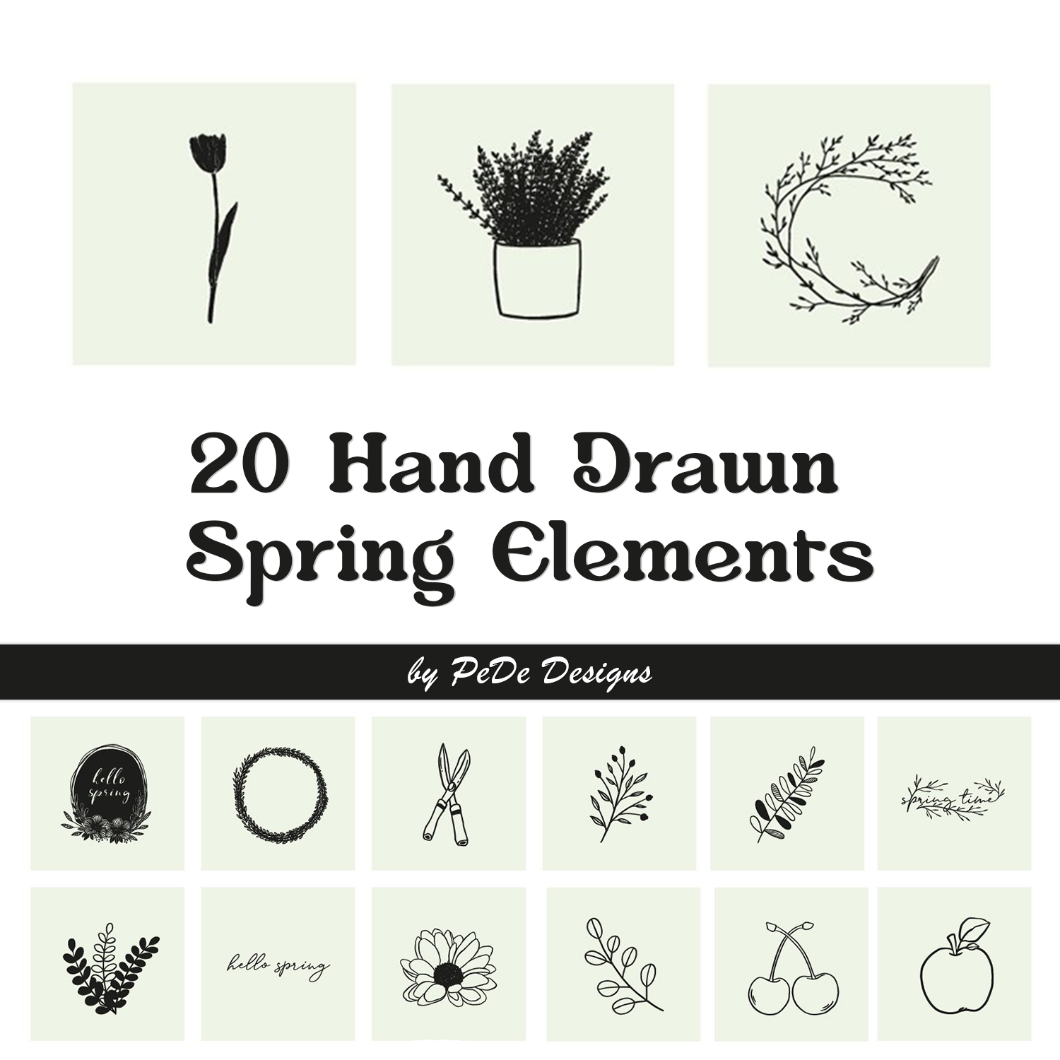 20 Hand Drawn Spring Elements.