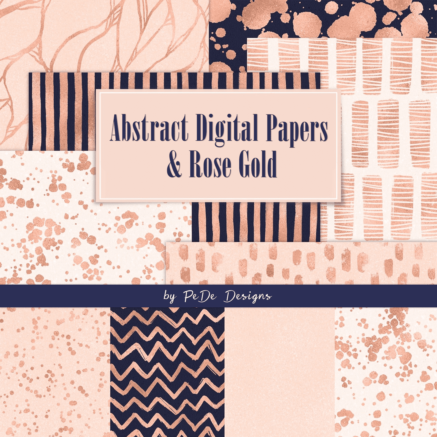 Abstract Digital Papers & Rose Gold Cover.