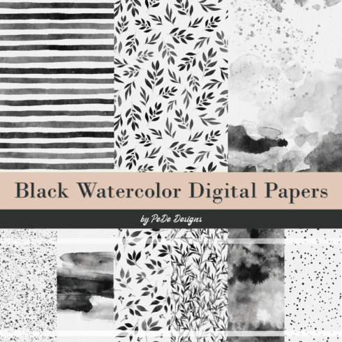 Black Watercolor Digital Papers.