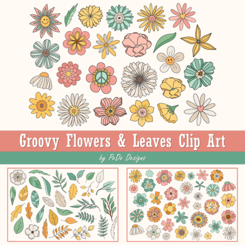 Groovy Flowers & Leaves Clip Art.