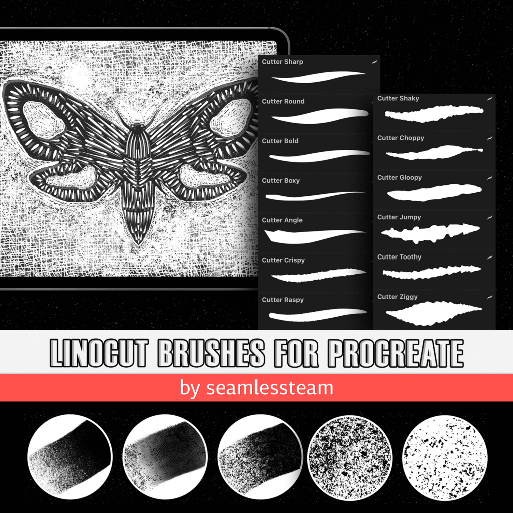 Linocut Brushes For Procreate MasterBundles