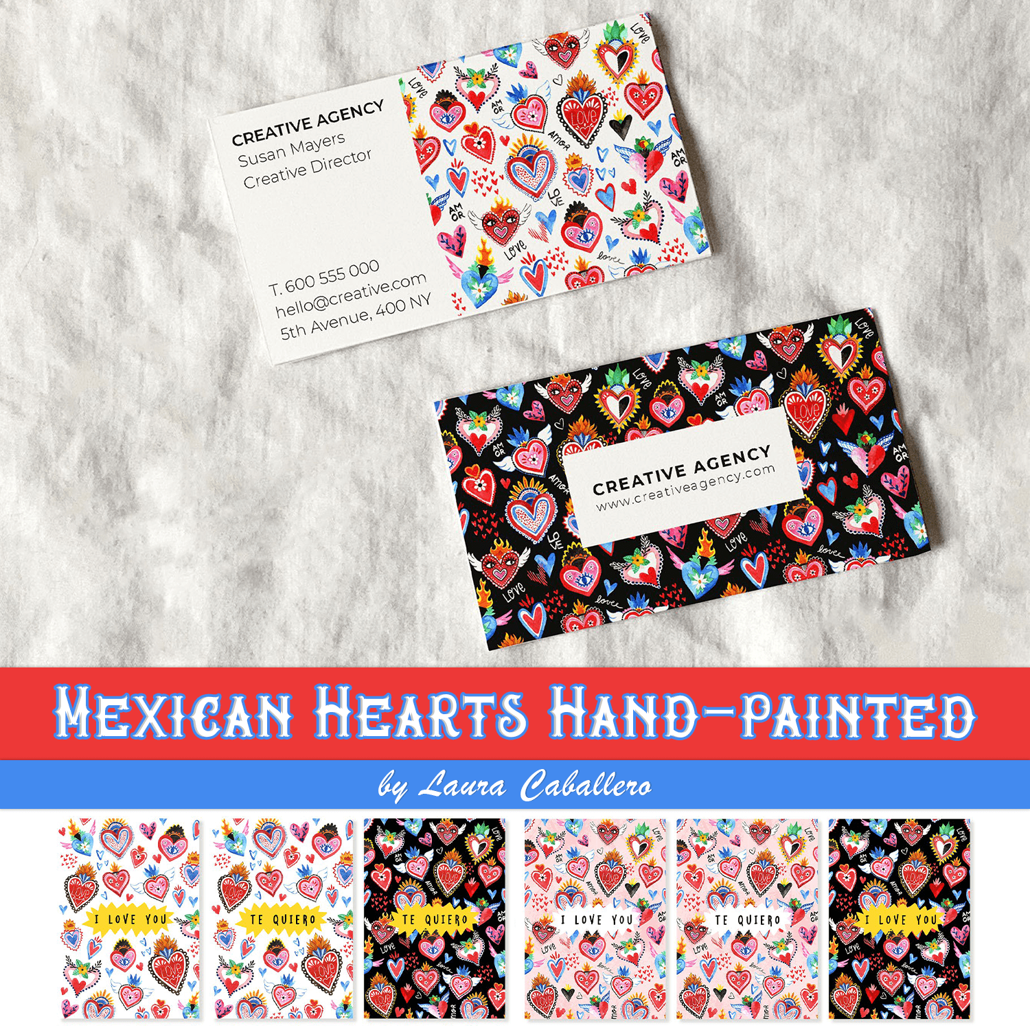 Mexican Hearts Hand-Painted Cover.