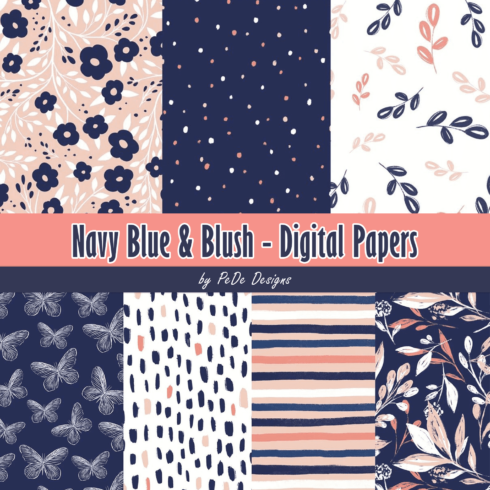 Navy Blue & Blush. Digital Papers.