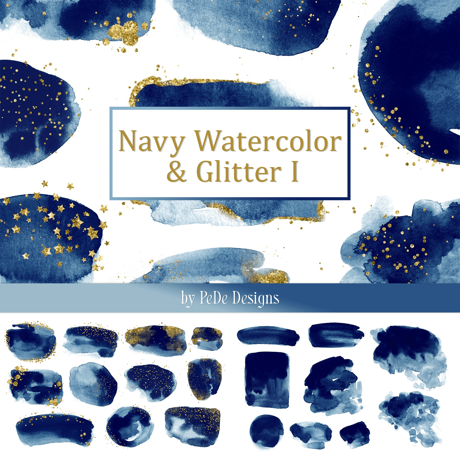 Navy Watercolor & Glitter I.