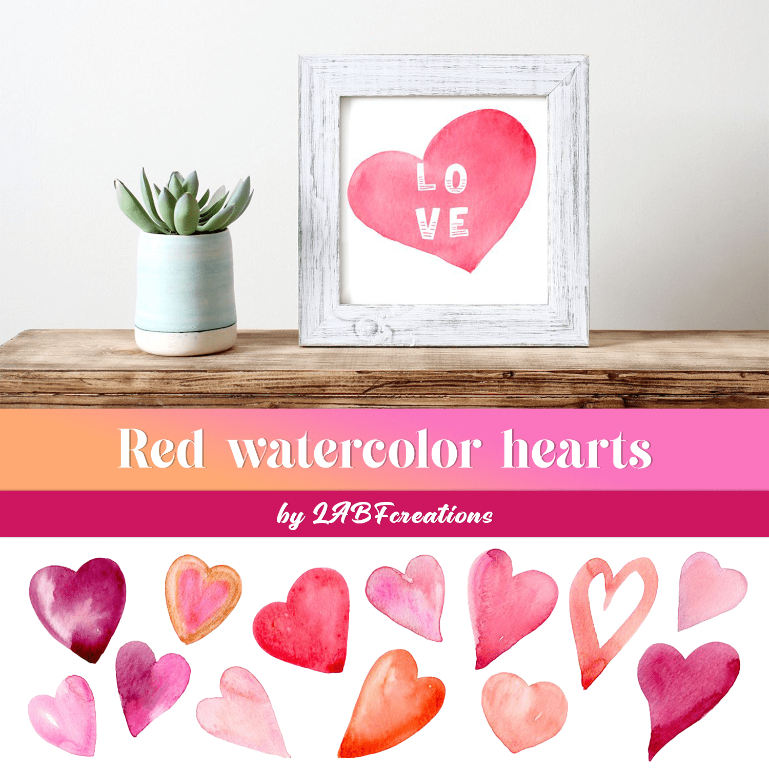 Red watercolor hearts by LABFcreations.