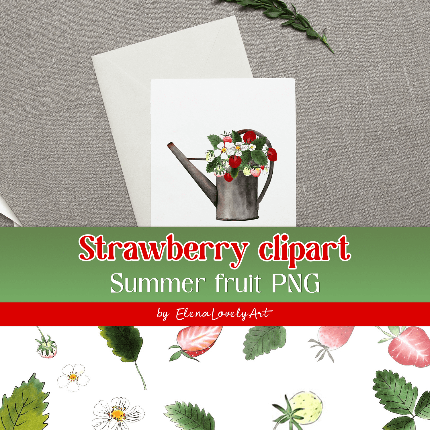 Strawberry Clipart. Summer Fruit PNG Cover.